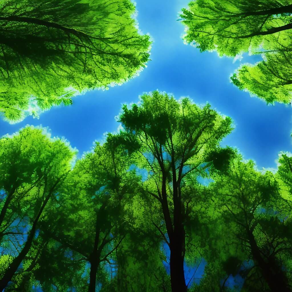 Jasper AI-generated art of trees and sky for carbon trading