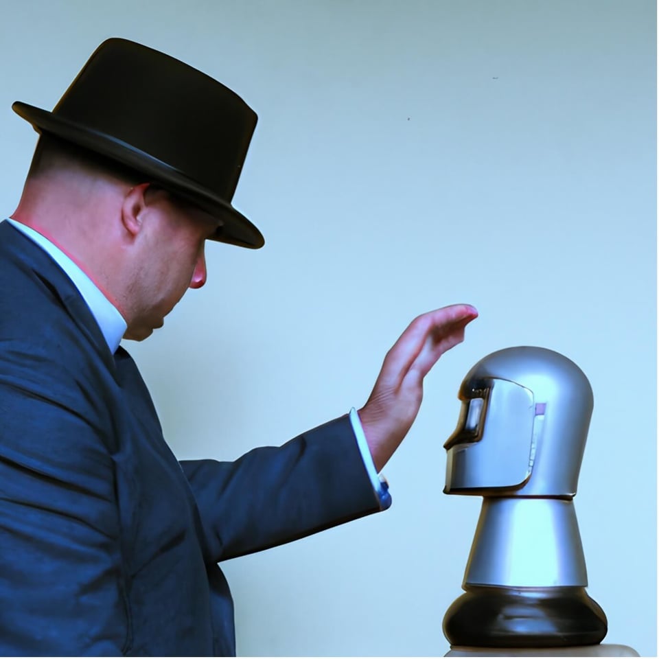 Jasper AI-generated image of man and robot head representing copilot and code generators.